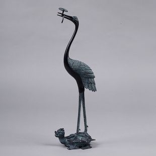 青铜器仿古摆件龙龟鹤60灵芝鹤仙鹤中式复古工艺品青铜艺术品