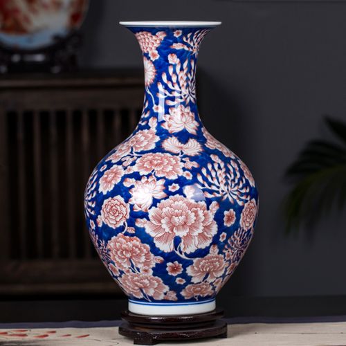景德镇陶瓷器新中式青花瓷釉里红花瓶装饰摆件家居客厅玄关工艺品